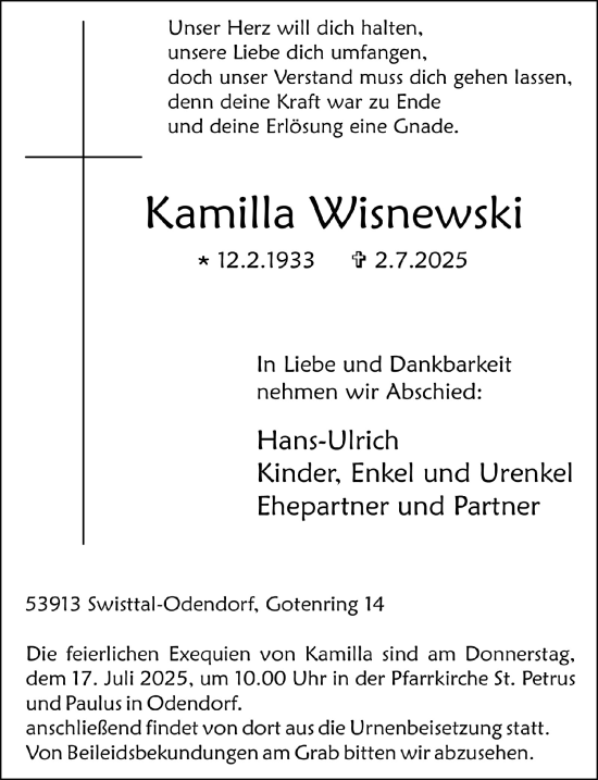Anzeige von Kamilla Wisnewski von  Schaufenster/Blickpunkt 