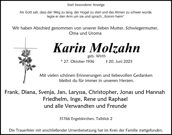 Anzeige von Karin Molzahn von  Anzeigen Echo 
