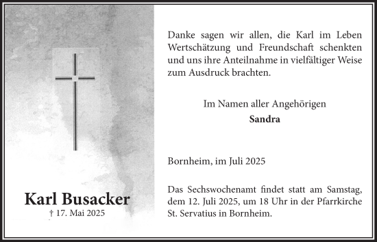 Anzeige von Karl Busacker von  Schaufenster/Blickpunkt 