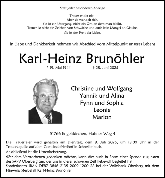 Anzeige von Karl-Heinz Brunöhler von  Anzeigen Echo 