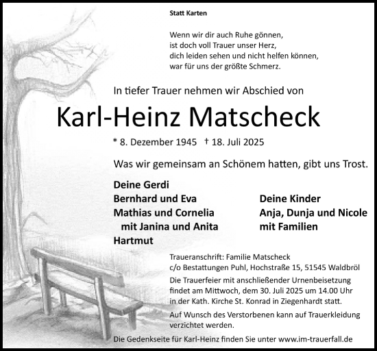 Anzeige von Karl-Heinz Matscheck von  Lokalanzeiger 
