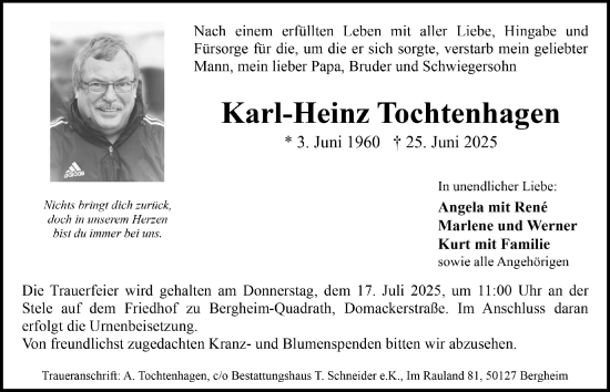 Anzeige von Karl-Heinz Tochtenhagen von  Werbepost 