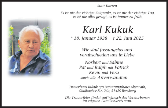 Anzeige von Karl Kukuk von  Bergisches Handelsblatt 