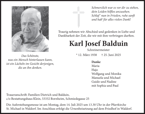 Anzeige von Karl Josef Balduin von  Schaufenster/Blickpunkt 