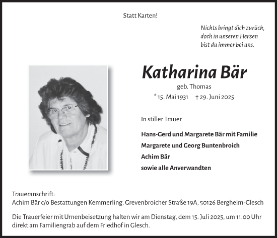 Anzeige von Katharina Bär von  Werbepost 