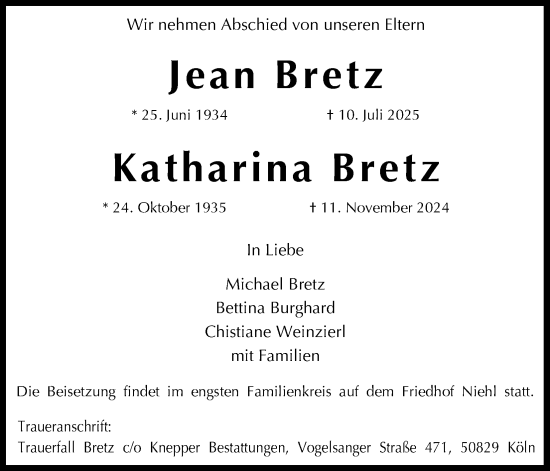 Anzeige von Katharina Bretz von Kölner Stadt-Anzeiger / Kölnische Rundschau / Express