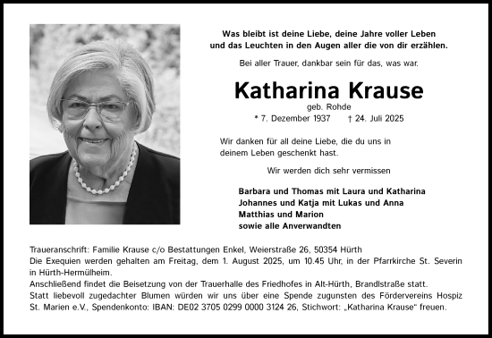 Anzeige von Katharina Krause von Kölner Stadt-Anzeiger / Kölnische Rundschau / Express
