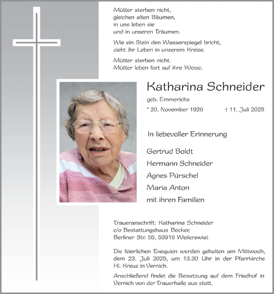 Anzeige von Katharina Schneider von  Blickpunkt Euskirchen 