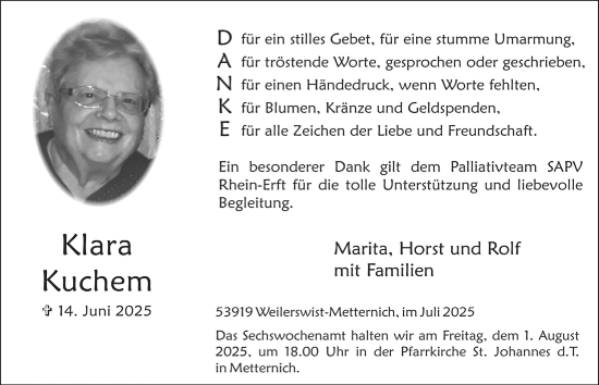 Anzeige von Klara Kuchem von  Blickpunkt Euskirchen 