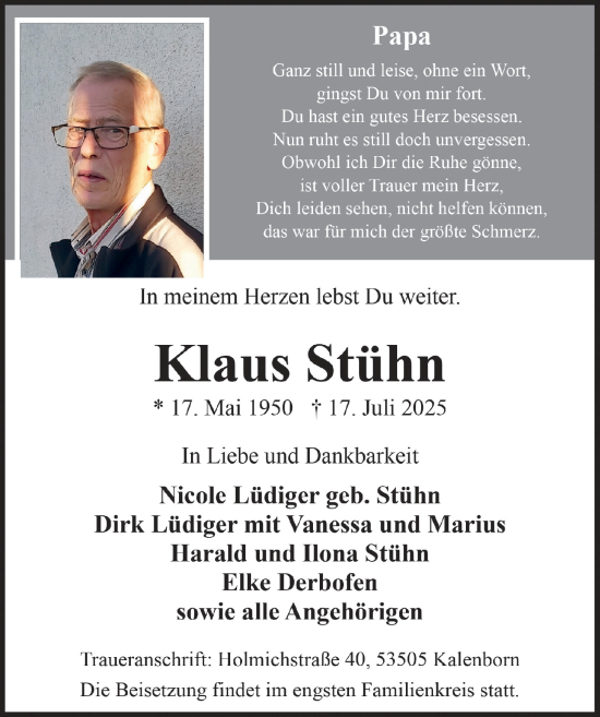 Anzeige von Klaus Stühn von  Anzeigen Echo 