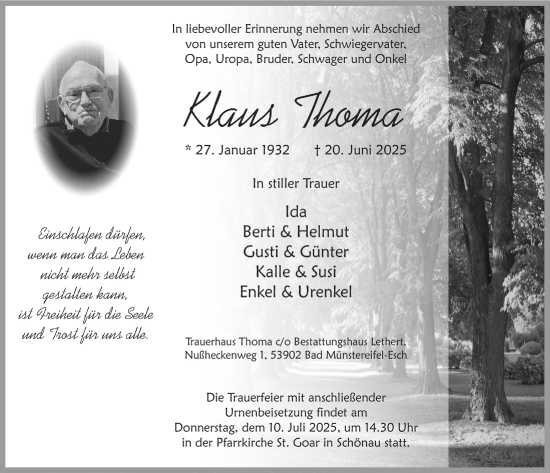 Anzeige von Klaus Thoma von  Blickpunkt Euskirchen 