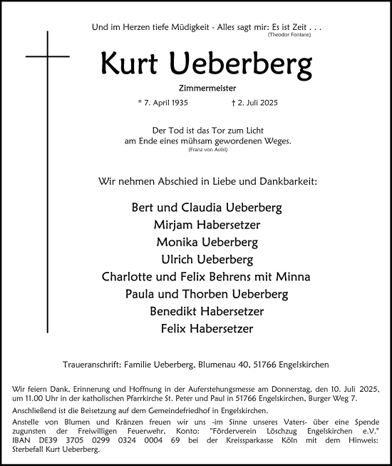 Anzeige von Kurt Ueberberg von Kölner Stadt-Anzeiger / Kölnische Rundschau / Express