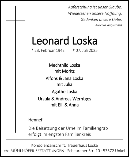 Anzeige von Leonard Loska von  Extra Blatt 