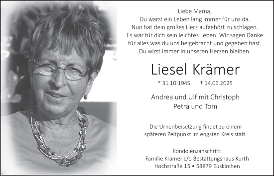 Anzeige von Liesel Krämer von  Blickpunkt Euskirchen 