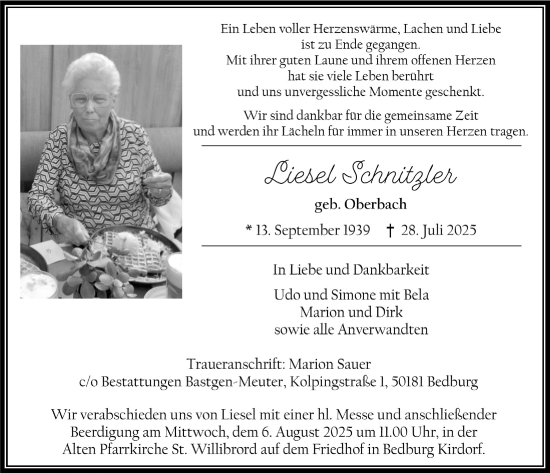 Anzeige von Liesel Schnitzler von  Werbepost 