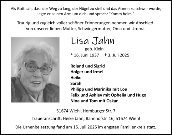 Anzeige von Lisa Jahn von  Anzeigen Echo 