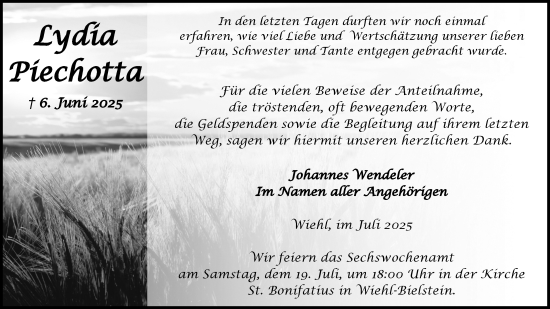 Anzeige von Lydia Piechotta von Kölner Stadt-Anzeiger / Kölnische Rundschau / Express