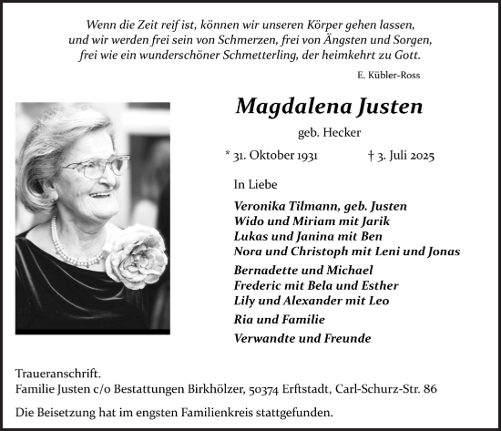 Anzeige von Magdalena Justen von  Werbepost 