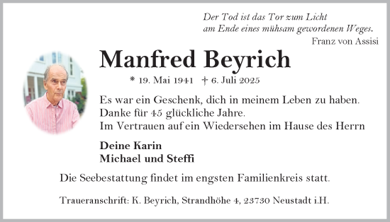 Anzeige von Manfred Beyrich von Kölner Stadt-Anzeiger / Kölnische Rundschau / Express