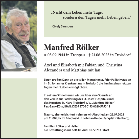 Anzeige von Manfred Rölker von Kölner Stadt-Anzeiger / Kölnische Rundschau / Express