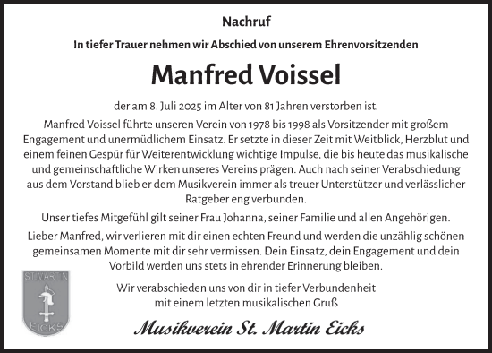 Anzeige von Manfred Voissel von  Blickpunkt Euskirchen 