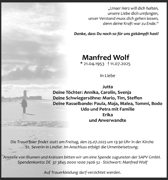 Anzeige von Manfred Wolf von  Anzeigen Echo 