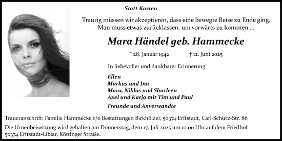 Anzeige von Mara Händel von Kölner Stadt-Anzeiger / Kölnische Rundschau / Express