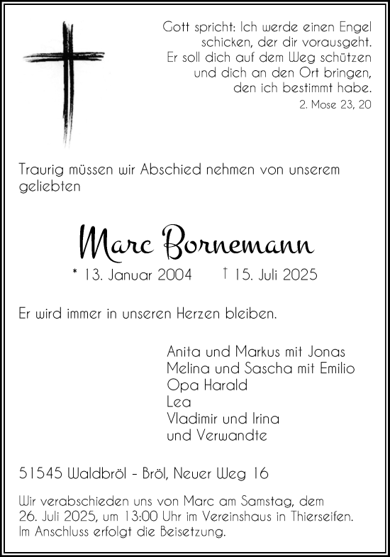 Anzeige von Marc Bornemann von Kölner Stadt-Anzeiger / Kölnische Rundschau / Express