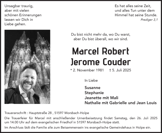 Anzeige von Marcel Robert Jerome Couder von  Lokalanzeiger 