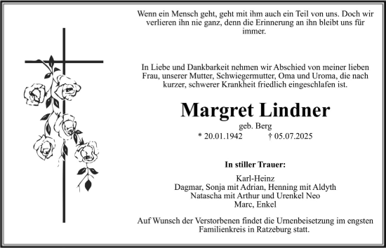 Anzeige von Margret Lindner von  Extra Blatt 