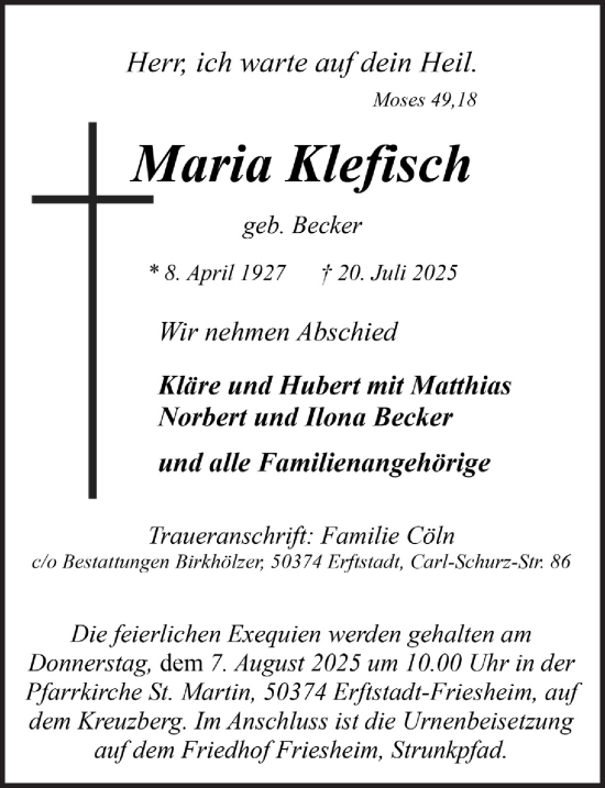 Anzeige von Maria Klefisch von  Werbepost 