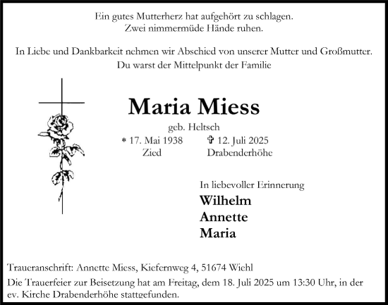 Anzeige von Maria Miess von  Anzeigen Echo 