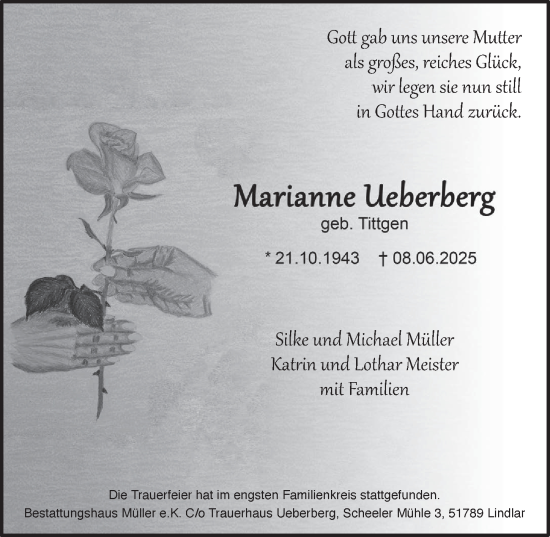 Anzeige von Marianne Ueberberg von  Anzeigen Echo 