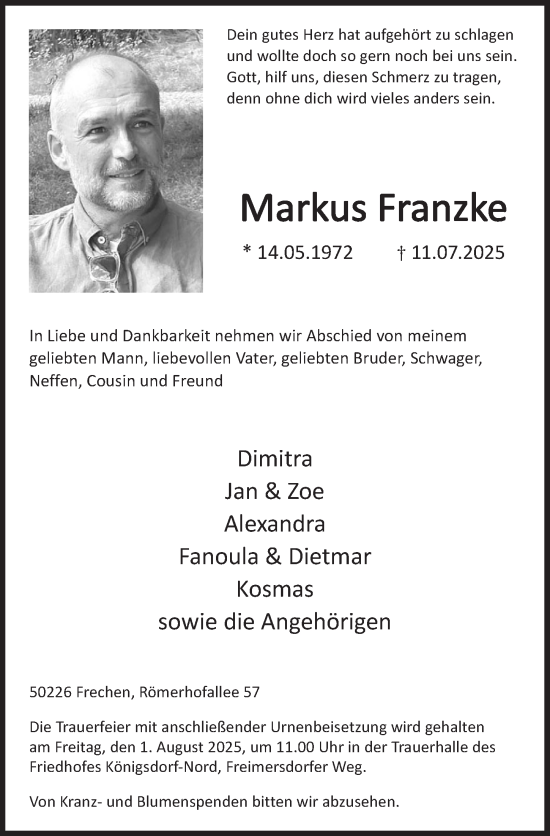 Anzeige von Markus Franzke von  Wochenende 