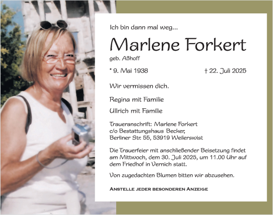 Anzeige von Marlene Forkert von  Blickpunkt Euskirchen 