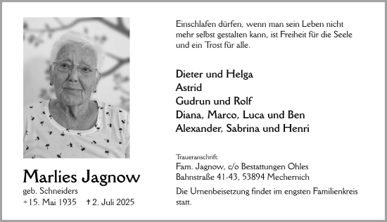 Anzeige von Marlies Jagnow von  Blickpunkt Euskirchen 