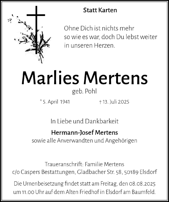 Anzeige von Marlies Mertens von  Werbepost 