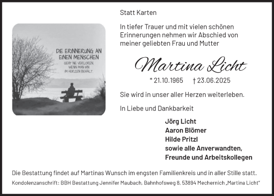 Anzeige von Martina Licht von  Werbepost 