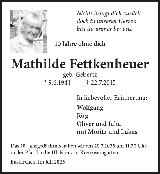 Anzeige von Mathilde Fettkenheuer von  Blickpunkt Euskirchen 
