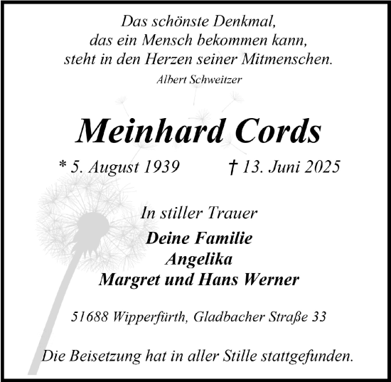 Anzeige von Meinhard Cords von  Anzeigen Echo 