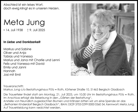 Anzeige von Meta Jung von Kölner Stadt-Anzeiger / Kölnische Rundschau / Express