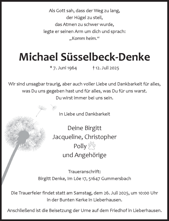 Anzeige von Michael Süsselbeck-Denke von  Anzeigen Echo 