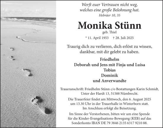 Anzeige von Monika Stünn von  Lokalanzeiger 