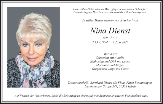 Anzeige von Nina Dienst von  Wochenende 