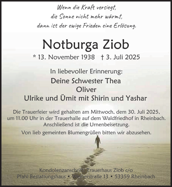 Anzeige von Notburga Ziob von  Schaufenster/Blickpunkt 