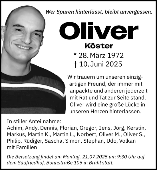 Anzeige von Oliver Köster von  Schlossbote/Werbekurier 
