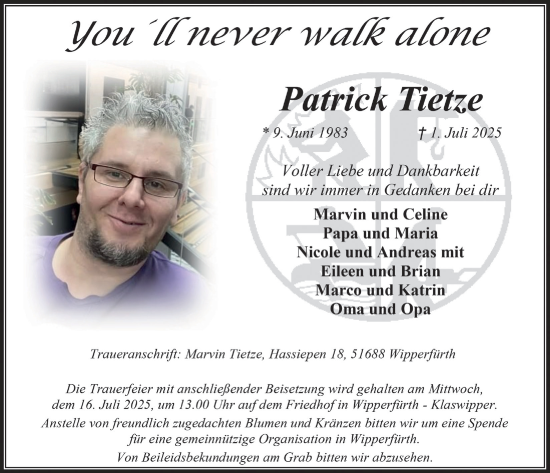 Anzeige von Patrick Tietze von  Anzeigen Echo 