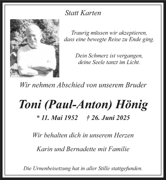 Anzeige von Paul-Anton Hönig von  Werbepost 