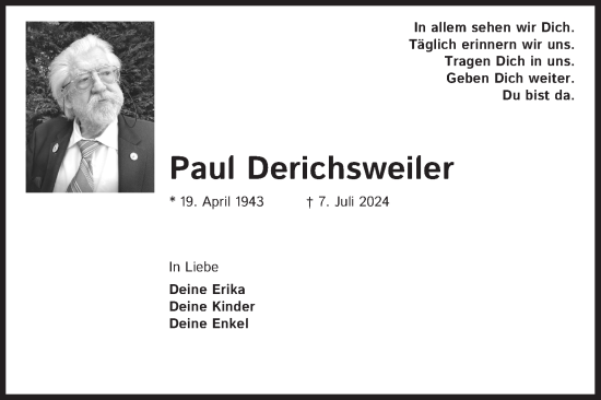 Anzeige von Paul Derichsweiler von Kölner Stadt-Anzeiger / Kölnische Rundschau / Express