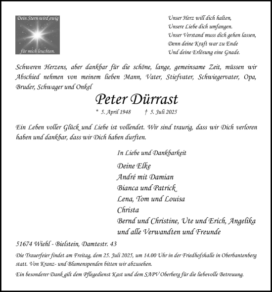 Anzeige von Peter Dürrast von  Anzeigen Echo 